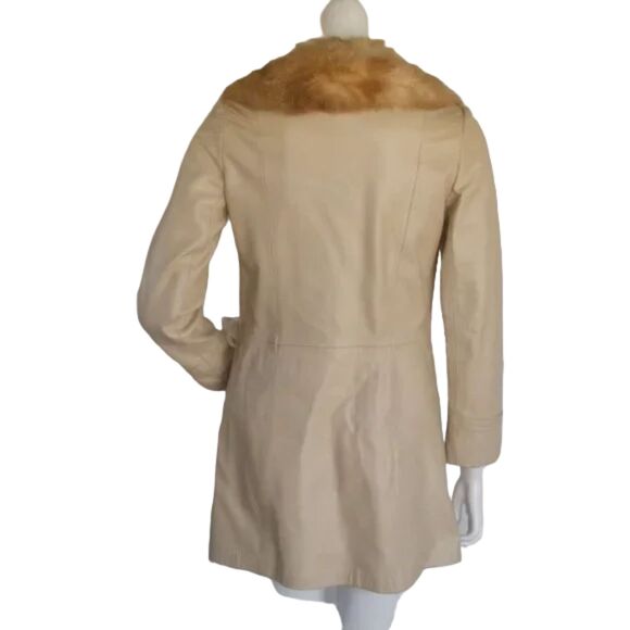 PETER CARUSO Leather Jacket/Coat, S, Tan Body, Fox Fur collar, Pockets - Picture 10 of 15